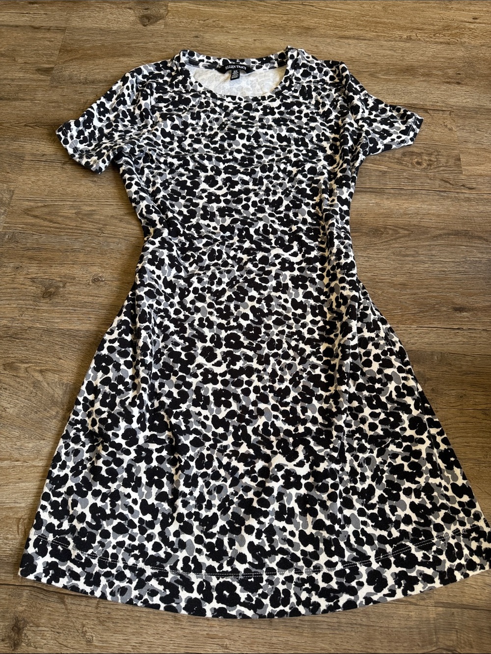 Ellen Tracy Black and White Animal Print Mini Dress